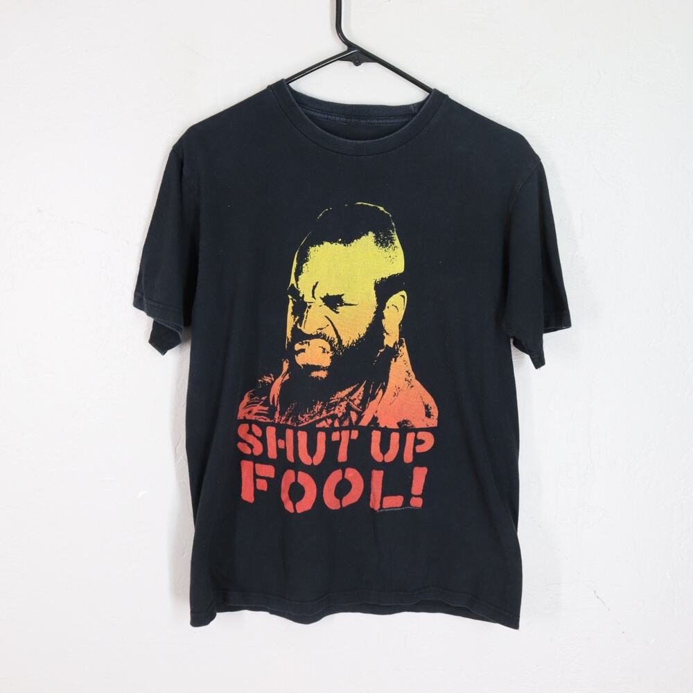MR T SHUT UP FOOL T Shirt M Rocky Retro Pity A-Team Cotton Crew Pullover Short S